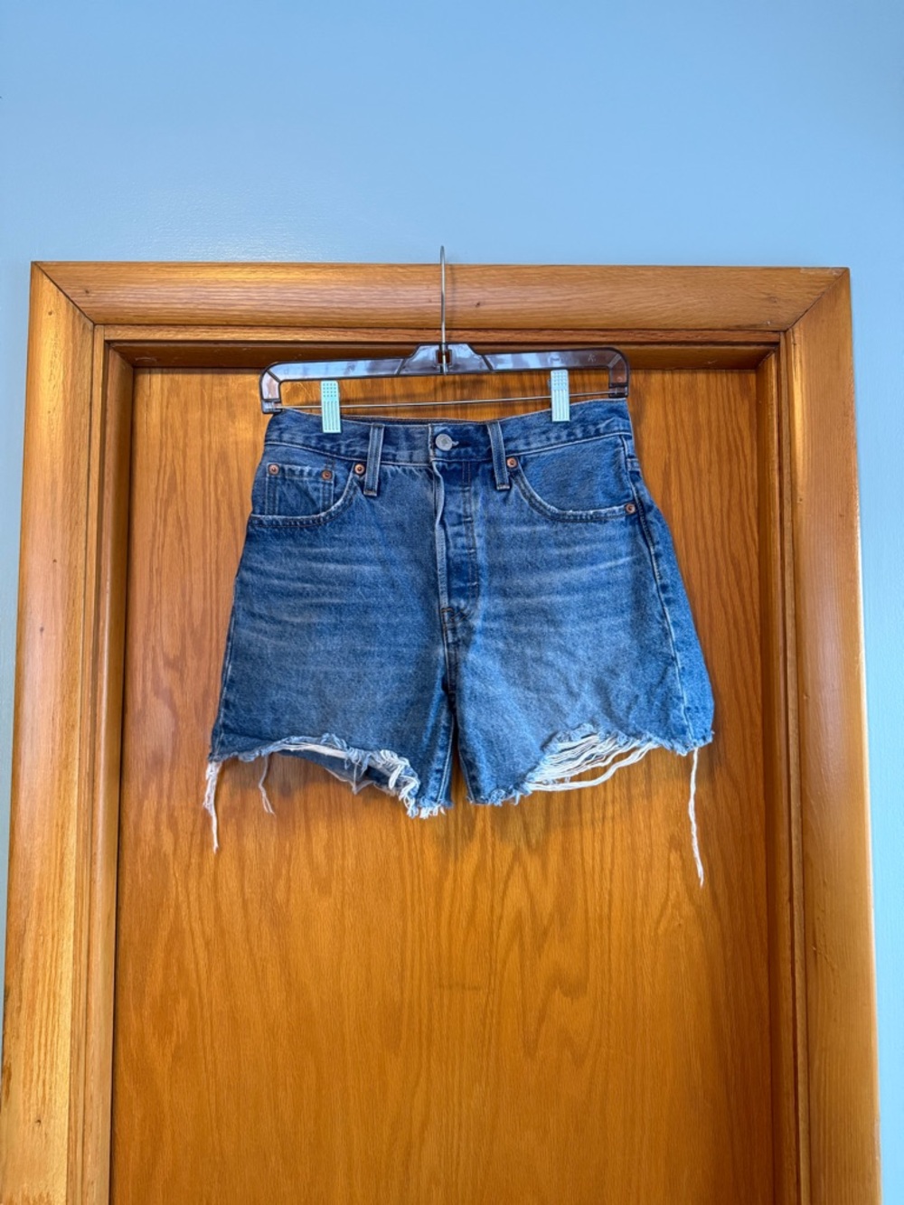 Levi's Washed Blue High-Rise Cutoff Jean Shorts